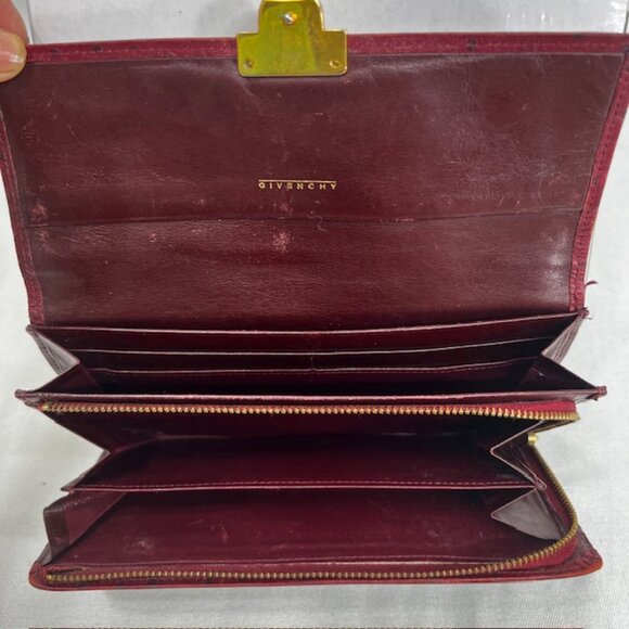 Vintage Retro Givenchy Ostritch  Burgendy Leather  Long Wallet Biflod   Logo(11) - Picture 6 of 12